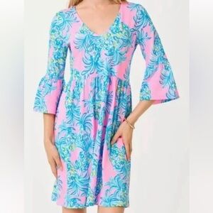 NWT Lilly Pulitzer Sz XL Jannie V-Neck Dress Pelican Pink Beat The Heat